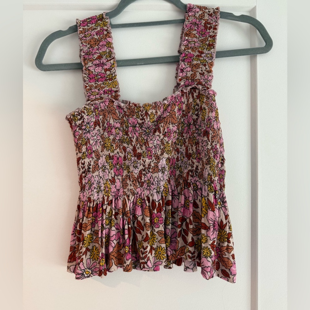 Anthropologie Red and Pink Smocked Tank Top